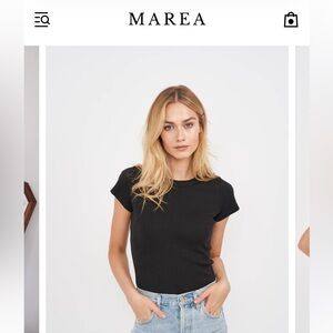 NWT MAREA Black Pointelle Crewneck Tee